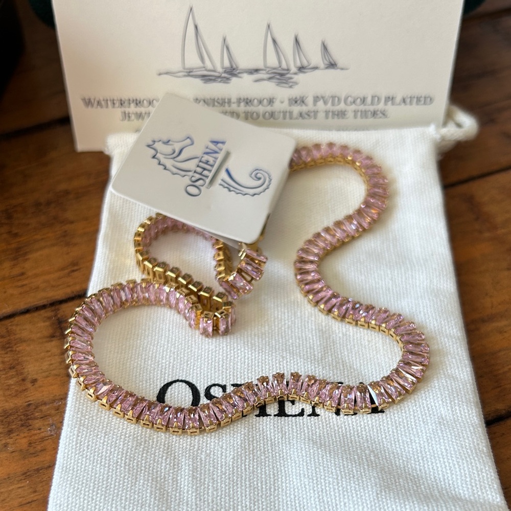Oshena designer beachwear radiant pink stone choker gold ‎ Necklace NEW Release!